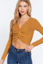 Load image into Gallery viewer, V-neck Front Knotted Crop Sweater