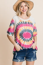 Load image into Gallery viewer, French Terry Tie Dye Printed Casual Mini Bubble Sleeves Tunic Top