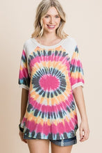 Load image into Gallery viewer, French Terry Tie Dye Printed Casual Mini Bubble Sleeves Tunic Top