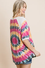 Load image into Gallery viewer, French Terry Tie Dye Printed Casual Mini Bubble Sleeves Tunic Top