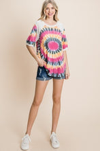 Load image into Gallery viewer, French Terry Tie Dye Printed Casual Mini Bubble Sleeves Tunic Top
