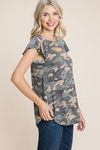 Load image into Gallery viewer, Army Camo Printed Cut Out Neckline Short Flutter Sleeves Casual Basic Top