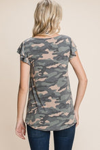Load image into Gallery viewer, Army Camo Printed Cut Out Neckline Short Flutter Sleeves Casual Basic Top