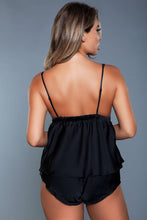 Load image into Gallery viewer, 2 Pc Satin Cami Set With Plunging Neckline Top And Elasticated Mini Shorts