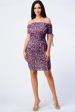 Load image into Gallery viewer, Leopard Print Off Shoulder Shirring Bodycon Dress