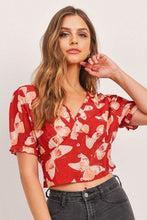 Load image into Gallery viewer, Butterfly Vneck Crop Smocked Back Waist