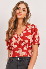 Load image into Gallery viewer, Butterfly Vneck Crop Smocked Back Waist