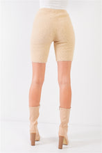 Load image into Gallery viewer, Oatmeal Beige Knit High Waist Stretchy Warm Fuzzy Biker Shorts