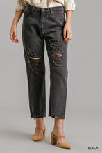 Load image into Gallery viewer, 5 Pockets Non-stretch Straight Cut Distressed Denim Jeans With Raw Hem