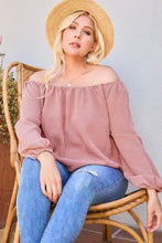 Load image into Gallery viewer, Off Shoulder Long Bubble Sleeve Plaid Top