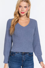 Load image into Gallery viewer, Long Puff Slv V-neck Rib Sweater
