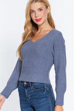 Load image into Gallery viewer, Long Puff Slv V-neck Rib Sweater