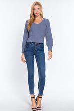 Load image into Gallery viewer, Long Puff Slv V-neck Rib Sweater