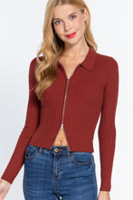 Load image into Gallery viewer, Notched Collar Zippered Sweater