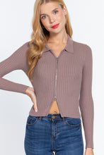 Load image into Gallery viewer, Notched Collar Zippered Sweater