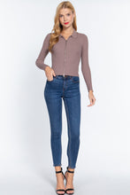 Load image into Gallery viewer, Notched Collar Zippered Sweater