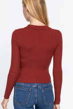 Load image into Gallery viewer, Notched Collar Zippered Sweater