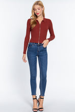 Load image into Gallery viewer, Notched Collar Zippered Sweater