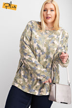 Load image into Gallery viewer, Plus Size Long Sleeve Distressed Printed Rayon Pullover Top