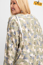 Load image into Gallery viewer, Plus Size Long Sleeve Distressed Printed Rayon Pullover Top