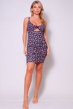 Load image into Gallery viewer, Spaghetti Strap Twist Front Cutout Floral Ruched Mini Dress