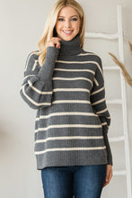 Load image into Gallery viewer, Heavy Knit Striped Turtle Neck Knit Sweater