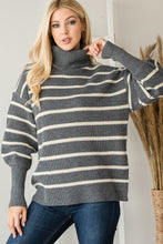 Load image into Gallery viewer, Heavy Knit Striped Turtle Neck Knit Sweater