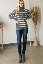 Load image into Gallery viewer, Heavy Knit Striped Turtle Neck Knit Sweater