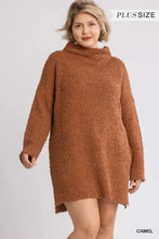 Load image into Gallery viewer, High Cowl Neck Bouclé Long Sleeve Sweater Dress