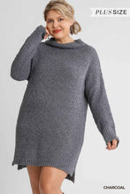 Load image into Gallery viewer, High Cowl Neck Bouclé Long Sleeve Sweater Dress
