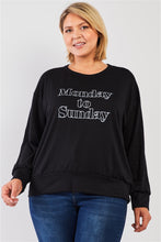 Load image into Gallery viewer, Black "monday Sunday" Print Long Sleeve Relaxed Sweatshirt Top
