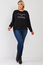 Load image into Gallery viewer, Black "monday Sunday" Print Long Sleeve Relaxed Sweatshirt Top
