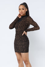 Load image into Gallery viewer, Animal Print Long Sleeve Mock Neck Mini Dress