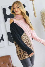 Load image into Gallery viewer, Turtle Neck Color Block Cutout Sweater