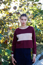 Load image into Gallery viewer, Burgundy Colorblock Long Sleeve Crop Top