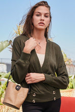 Load image into Gallery viewer, Overwrap Front Button Detail Long Sleeve Knit Top