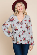 Load image into Gallery viewer, Floral Hacci Printed Babydoll Top With Elastic Cuff Sleeves