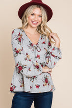 Load image into Gallery viewer, Floral Hacci Printed Babydoll Top With Elastic Cuff Sleeves
