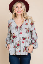 Load image into Gallery viewer, Floral Hacci Printed Babydoll Top With Elastic Cuff Sleeves