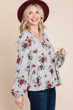 Load image into Gallery viewer, Floral Hacci Printed Babydoll Top With Elastic Cuff Sleeves
