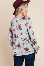 Load image into Gallery viewer, Floral Hacci Printed Babydoll Top With Elastic Cuff Sleeves