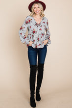 Load image into Gallery viewer, Floral Hacci Printed Babydoll Top With Elastic Cuff Sleeves