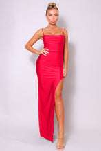 Load image into Gallery viewer, Spaghetti Strap Pleated Bust Front Slit Maxi Dress