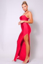 Load image into Gallery viewer, Spaghetti Strap Pleated Bust Front Slit Maxi Dress