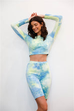 Load image into Gallery viewer, Multicolor Tie-dye Velvet Cropped Long Sleeve Top &amp; Bike Shorts Set