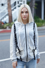 Load image into Gallery viewer, Belt &amp; Reversed Details Zip-up Hooded Sweater
