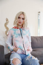 Load image into Gallery viewer, Feather &amp; Tie-dye Print Contrast Plaid Hood Sweater