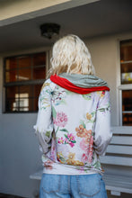 Load image into Gallery viewer, Grey Pink Flower Print Contrast Double Hood Sweater
