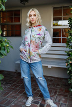 Load image into Gallery viewer, Grey Pink Flower Print Contrast Double Hood Sweater