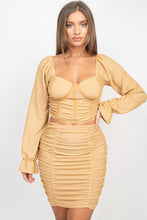 Load image into Gallery viewer, Sparkling Long Sleeves Ruching Back &amp; Skirts Set